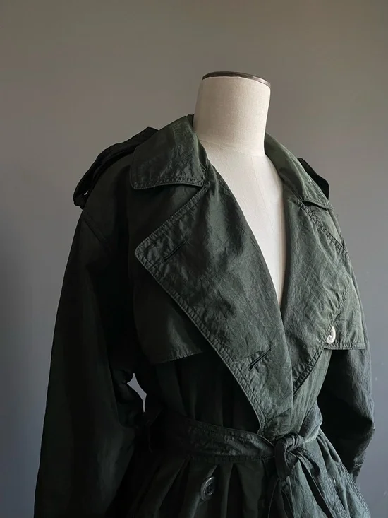 Olive Green Trench Coat Belted Lightweight Minimalist The Row Style Chic Paris - Picture 2 of 8